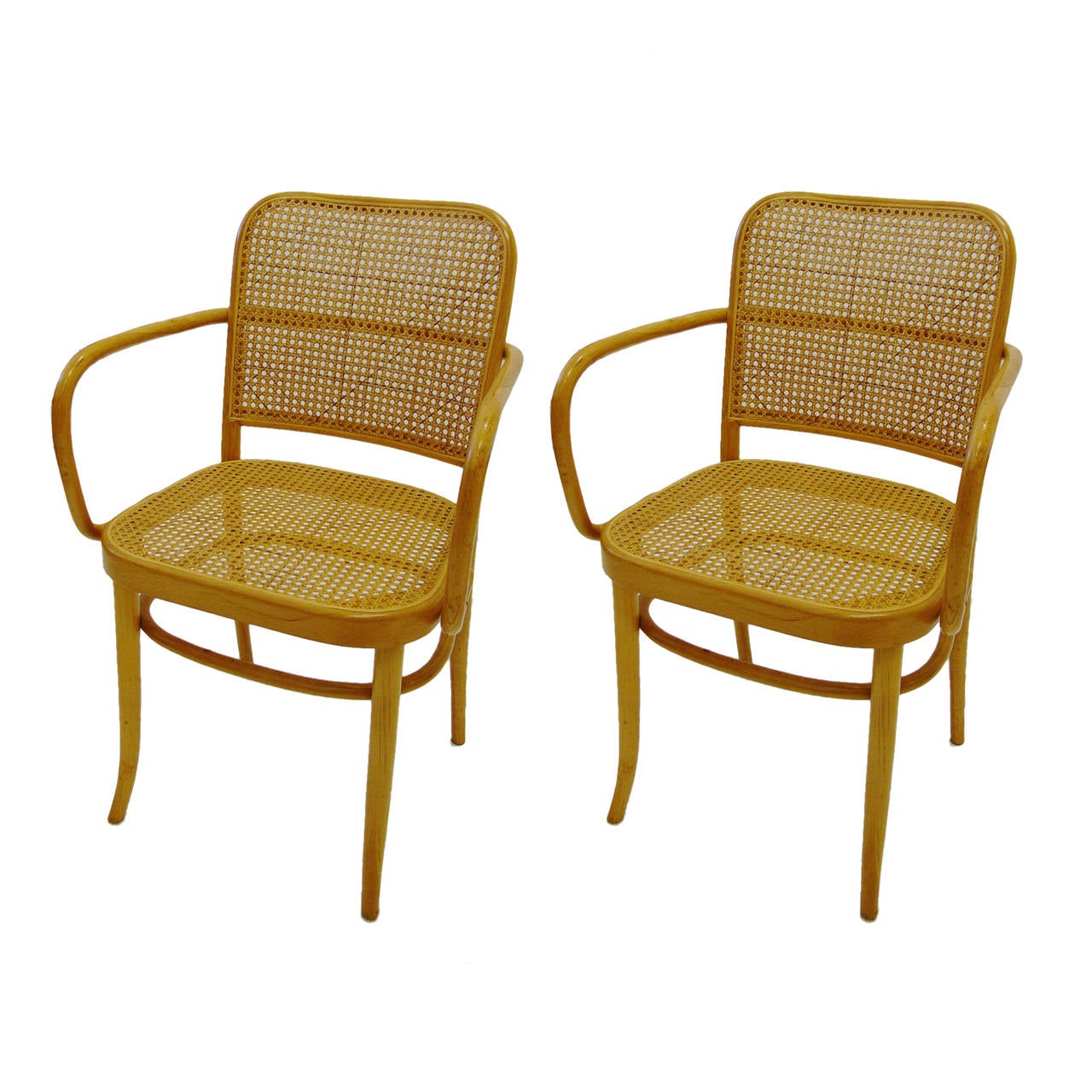 A very nice pair of Josef Hoffman and Josef Frank ''Prague'' chairs from the 1960's. Although the original chair was designed in 1925, it still remains a current design. Made in Czech Republic and imported by Stendig.