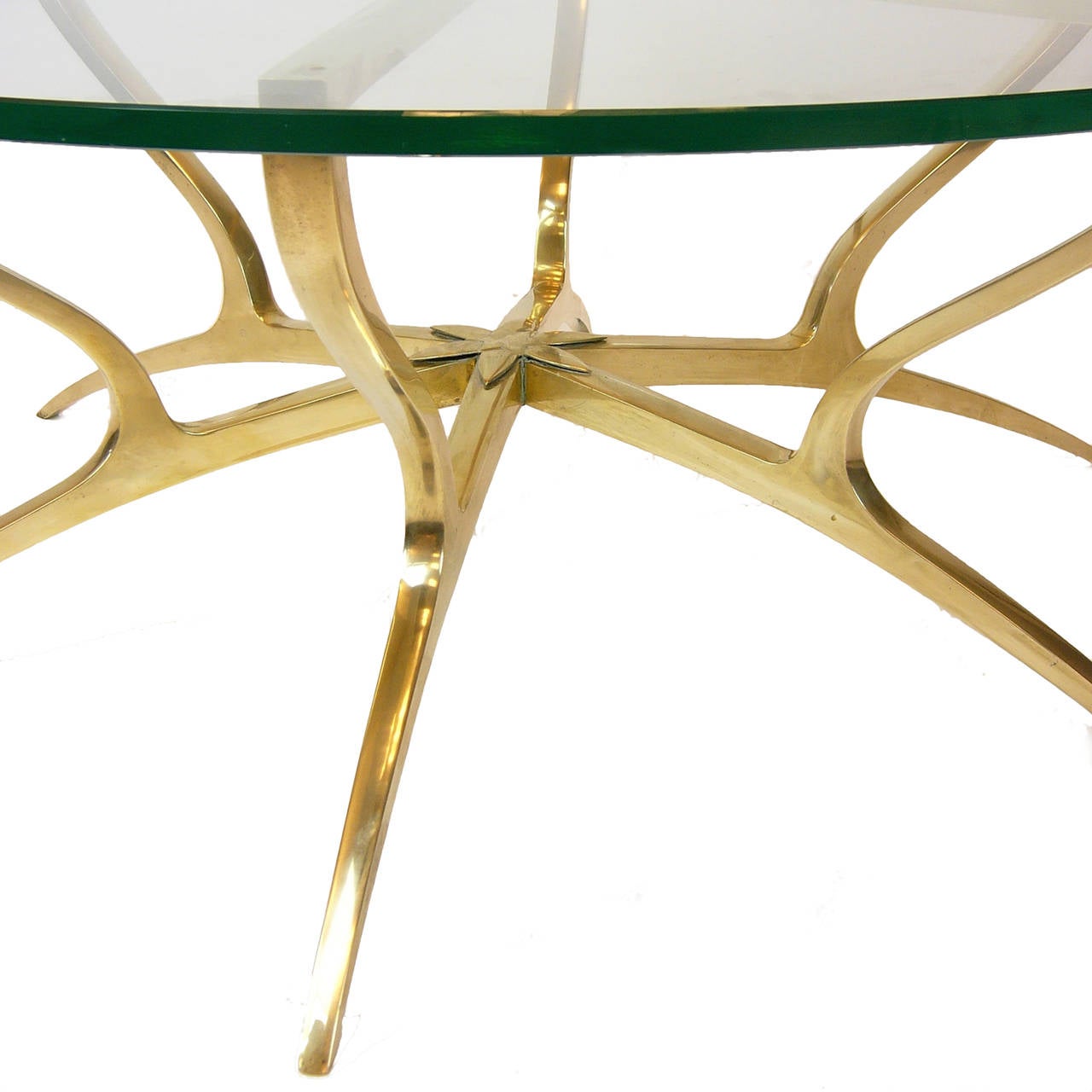 Polished Heavy Solid Brass with Glass Italian Style Spider Legged Coffee Table
