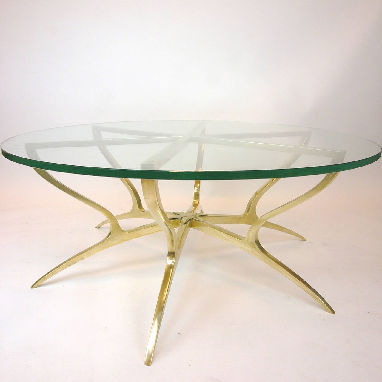 Mid-20th Century Heavy Solid Brass with Glass Italian Style Spider Legged Coffee Table