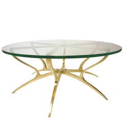 Heavy Solid Brass with Glass Italian Style Spider Legged Coffee Table
