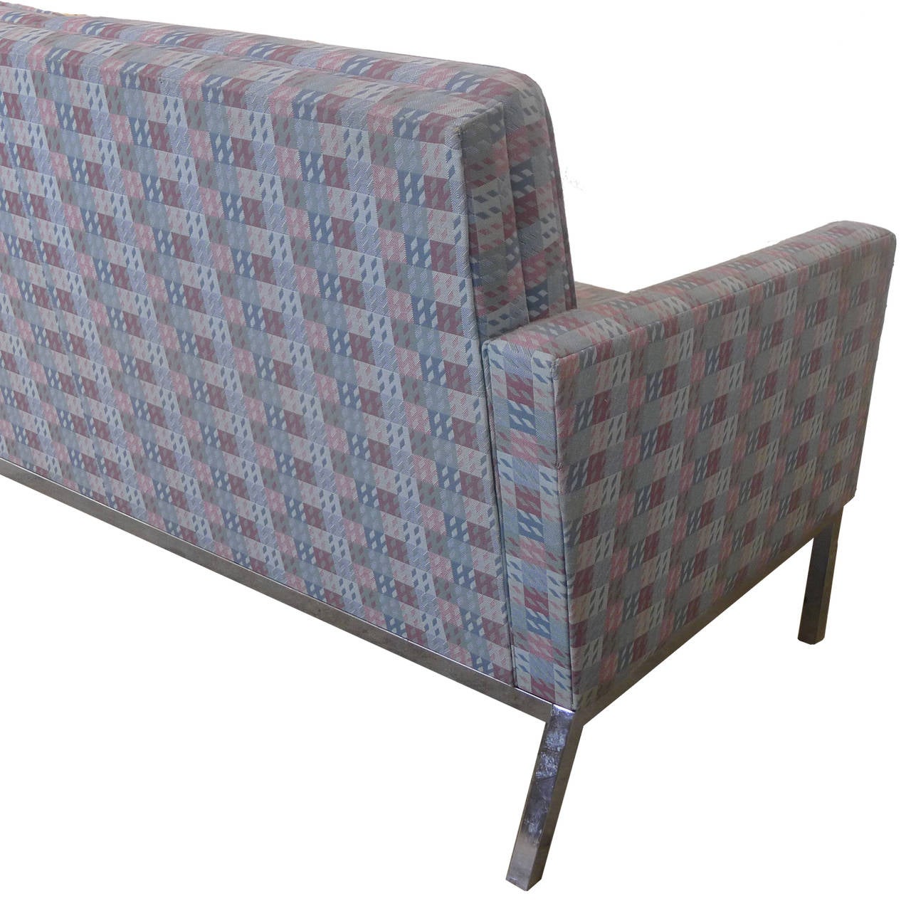 Mid-Century Modern Sleek Florence Knoll Style Three-Seat Sofa by Steelcase Chrome Base