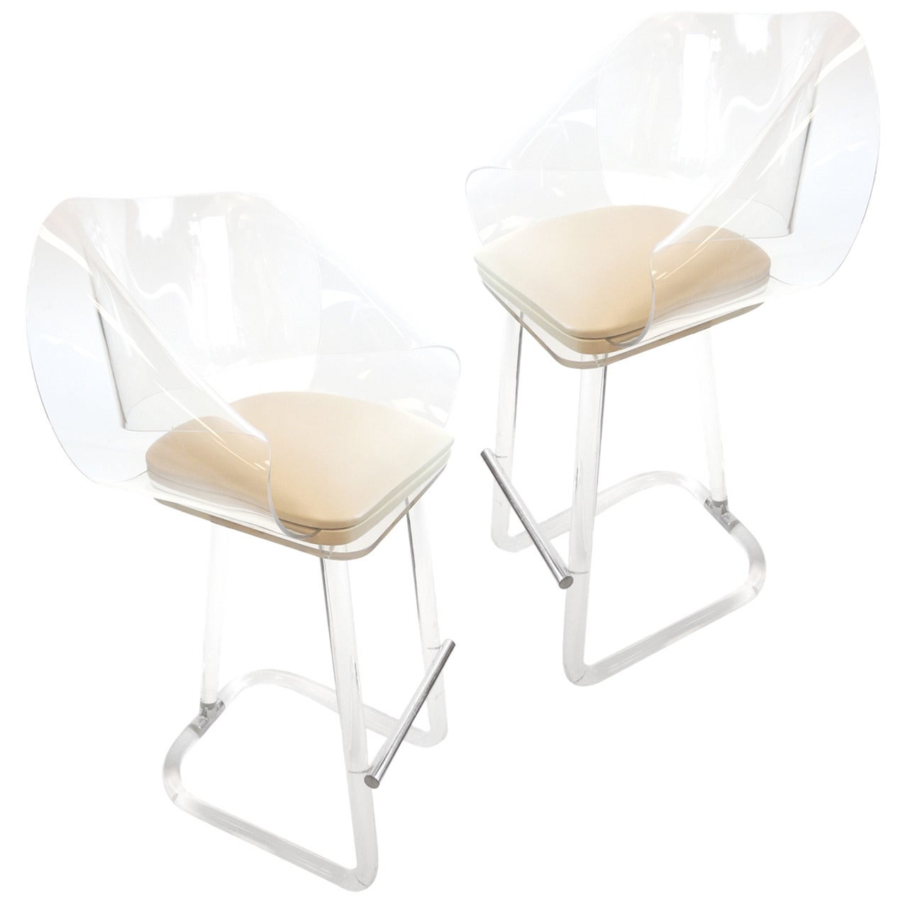 Stunning Swivel Sculptural Lucite Bar Stools attributed to Leon Frost