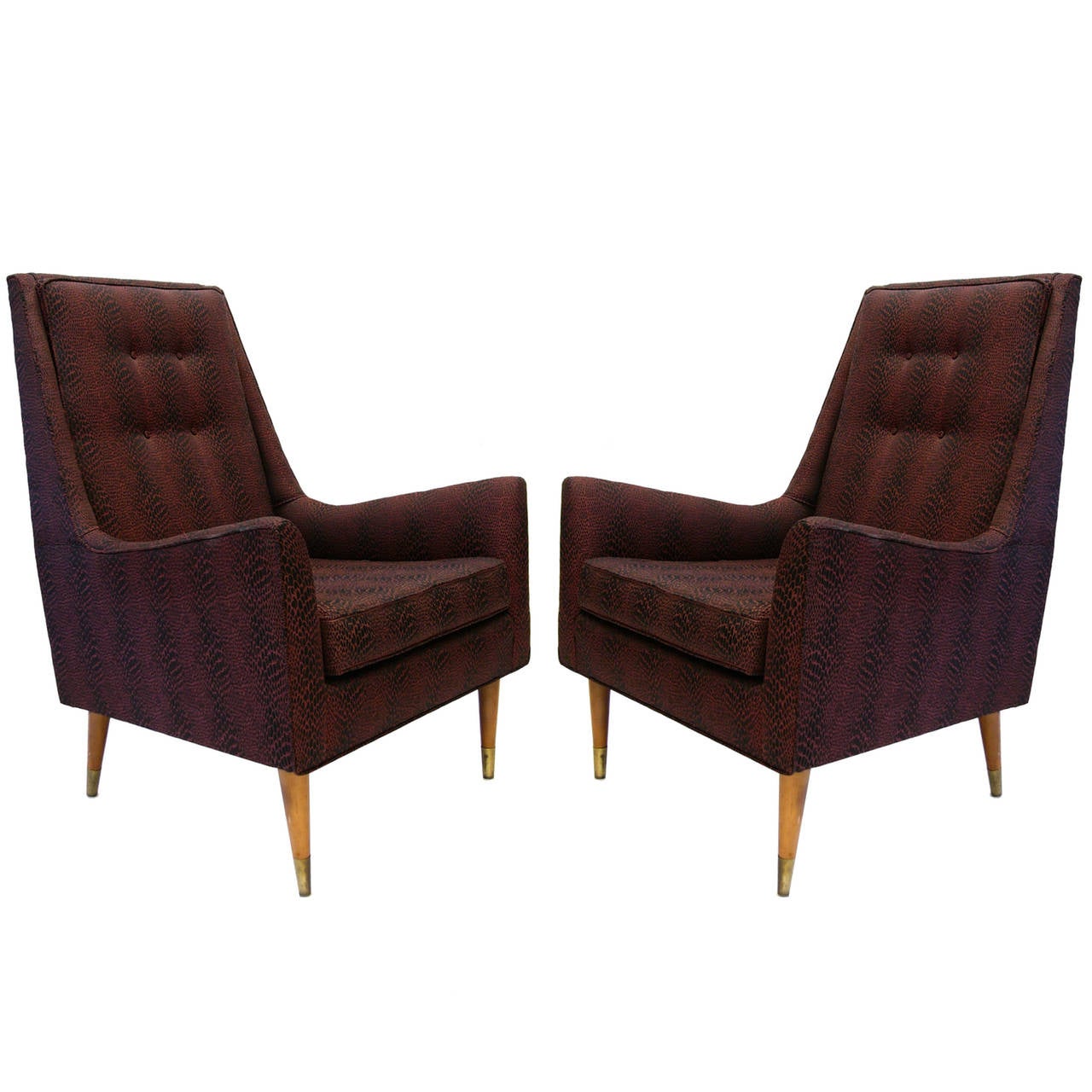 Pair of Mid-Century Modern Milo Baughman Chairs in Python Print 7