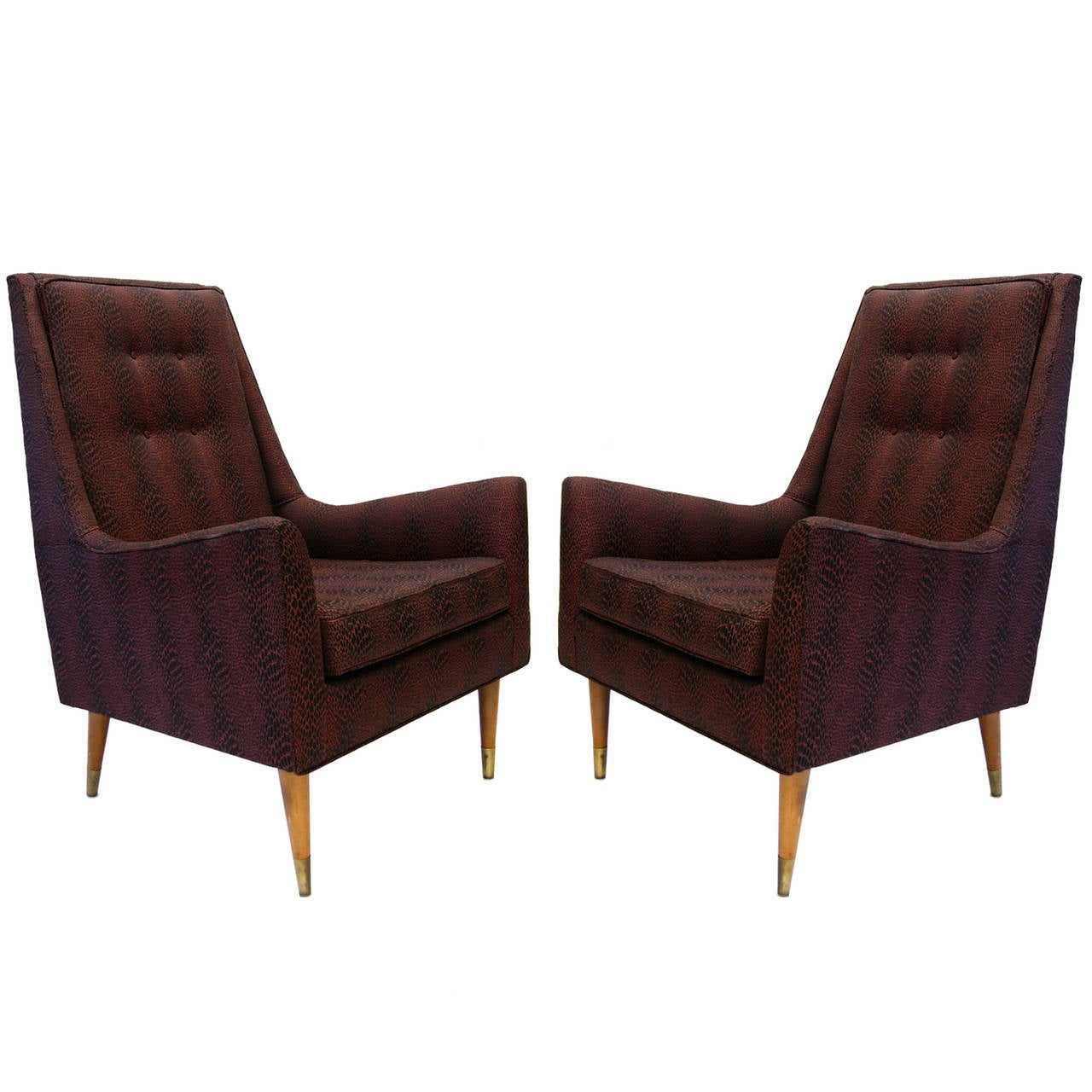 Pair of Sleek Mid-Century Modern Milo Baughman Chairs in Python Print