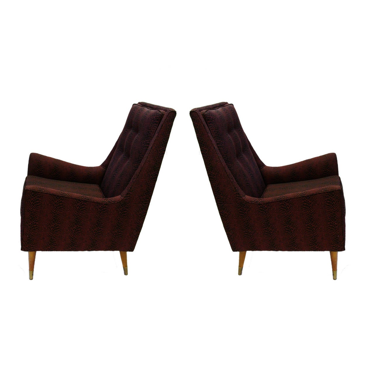 Brass Pair of Sleek Mid-Century Modern Milo Baughman Chairs in Python Print