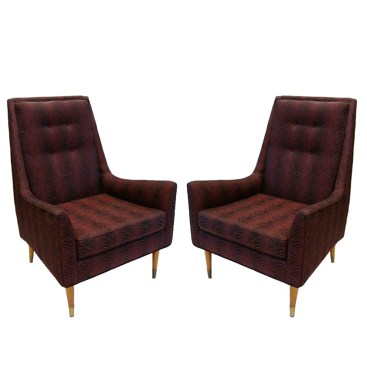 Pair of Sleek Mid-Century Modern Milo Baughman Chairs in Python Print 1