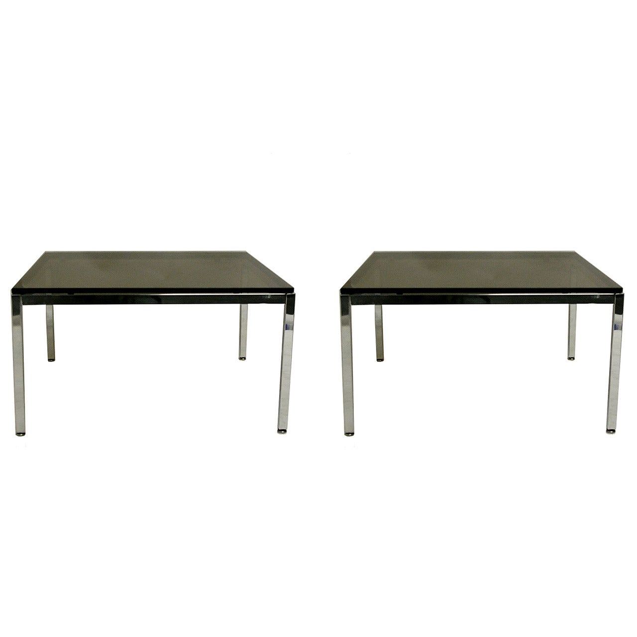 Pair of Sleek Smoked Glass and Chrome End Tables by Steelcase