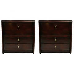 Pair of Paul Frankl Nightstands with Glass Tops