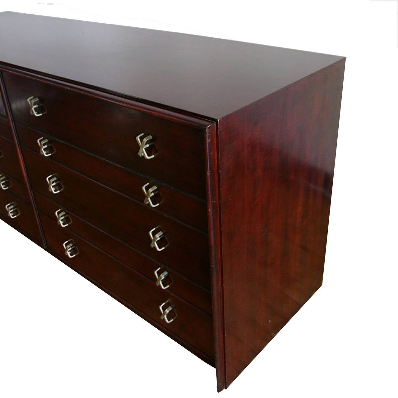 Mid-20th Century Paul Frankl for Johnson Furniture Mahogany Ten-Drawer Dresser with X Pulls