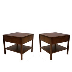 Pair of Florence Knoll Single-Drawer Walnut Bedside / Nightstands or End Tables