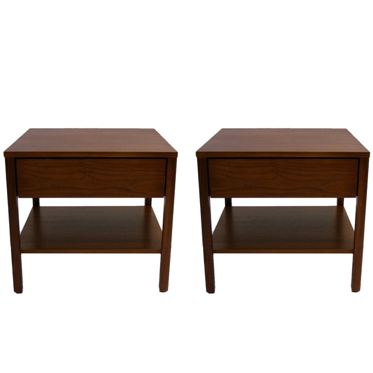 Mid-Century Modern Pair of Florence Knoll Single-Drawer Walnut Bedside / Nightstands or End Tables