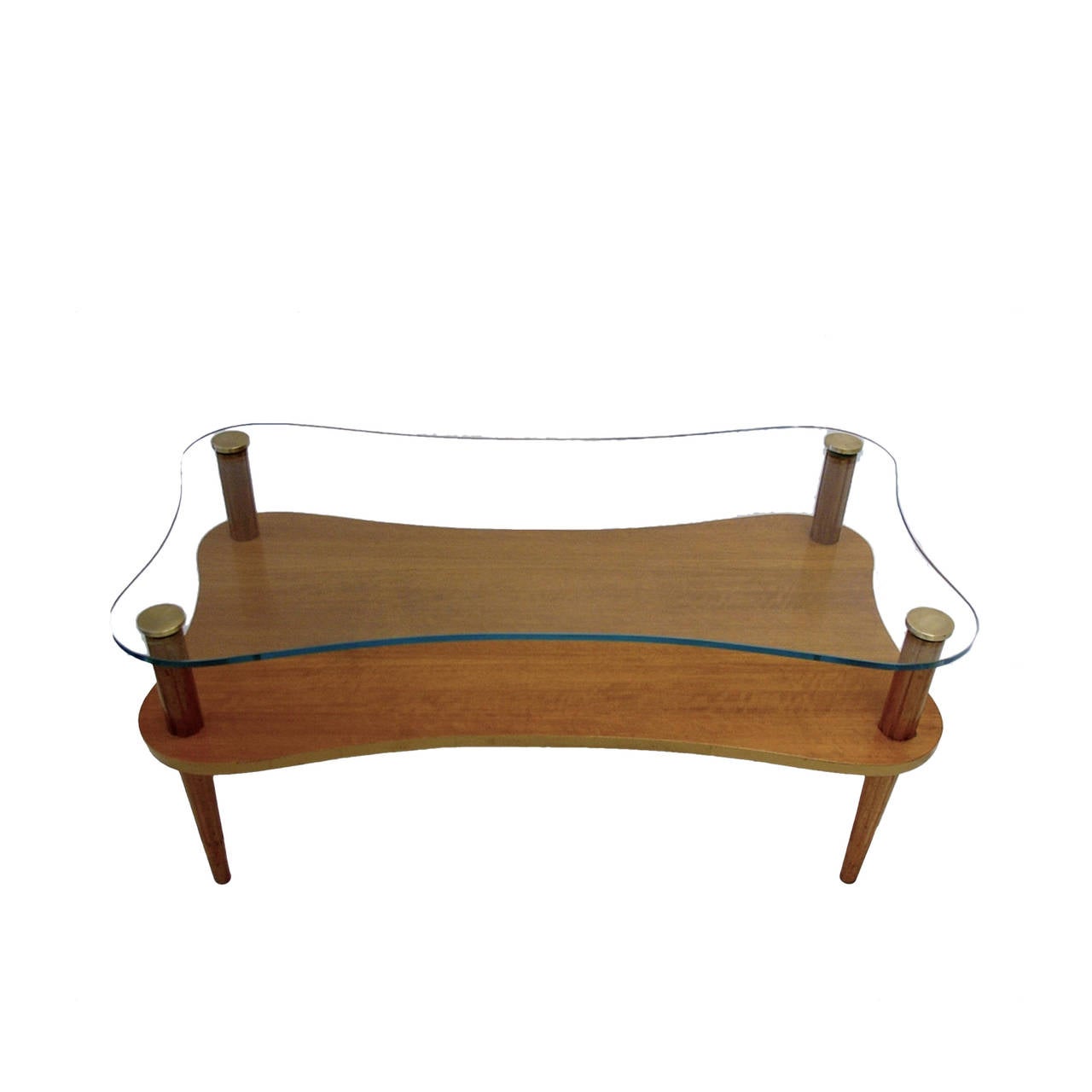 Stunning bleached mahogany coffee table with thick glass top level.