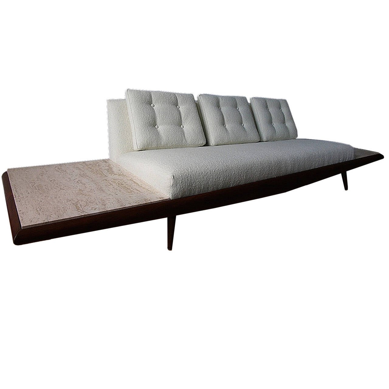 American Adrian Pearsall Sofa with Travertine End Table Inserts