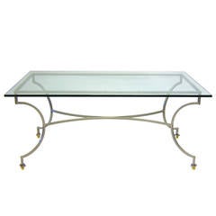 Steel and Brass Garden Patio Dining Table with Glass Top