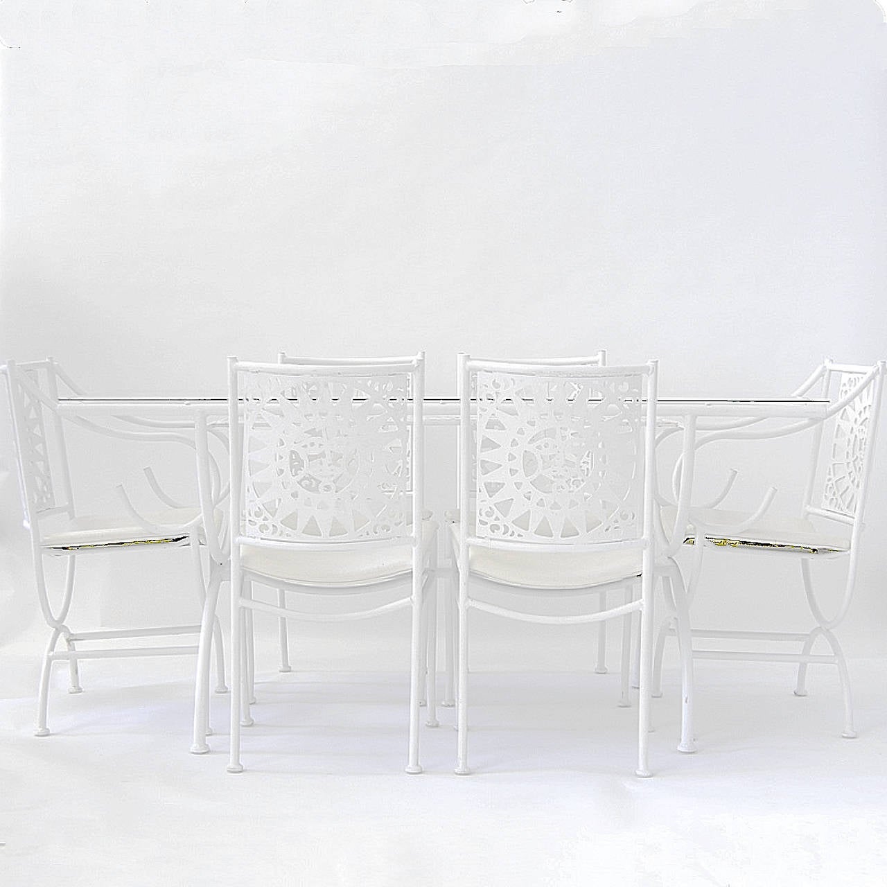 Glass Arthur Umanoff for Shaver Howard Sun Patio Set with Table and Six Chairs