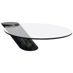 Retro Heavy Cantilevered Dining Table or Desk in the Manner of Karl Springer