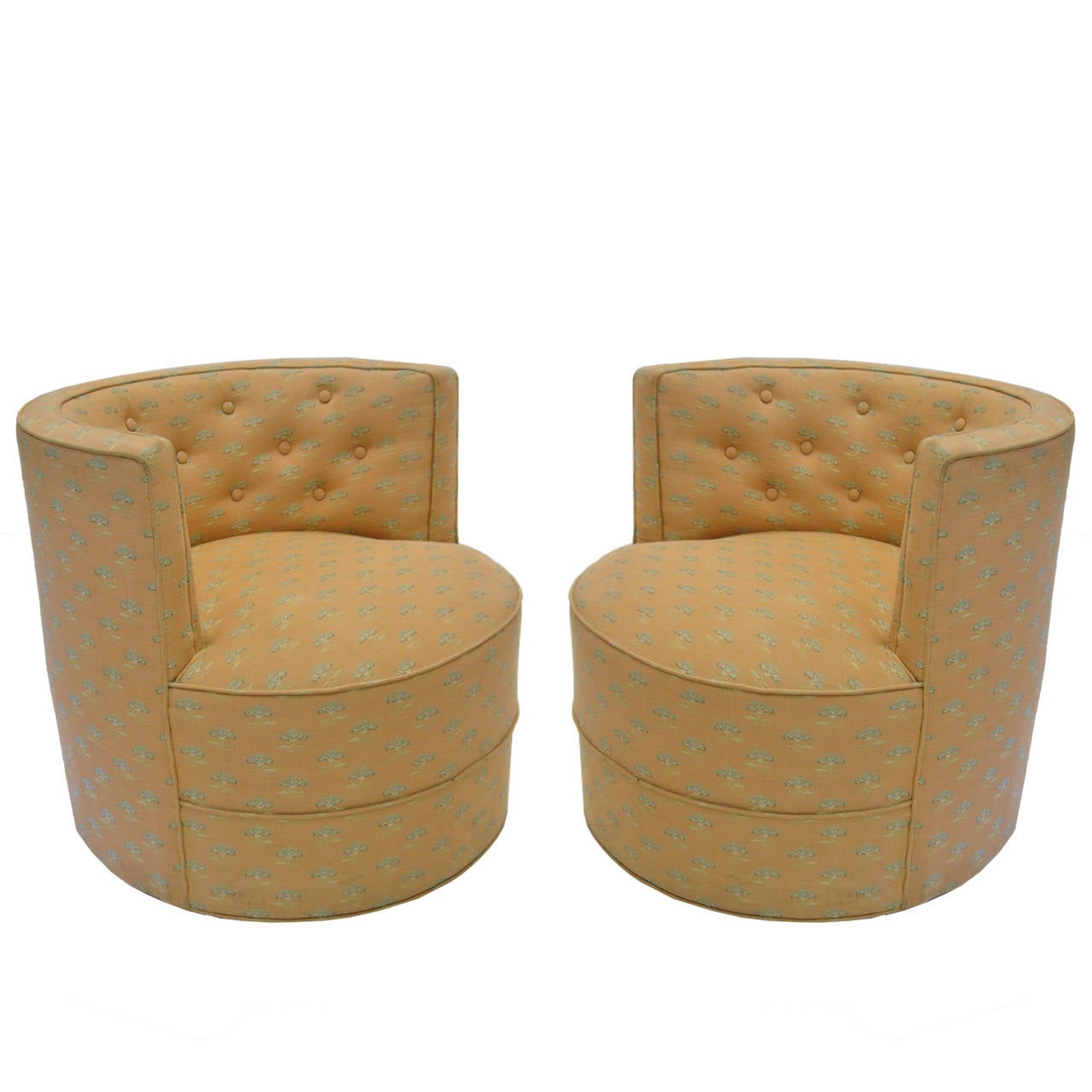American Pair of Stunning Barrel Back Tufted Tub Chairs