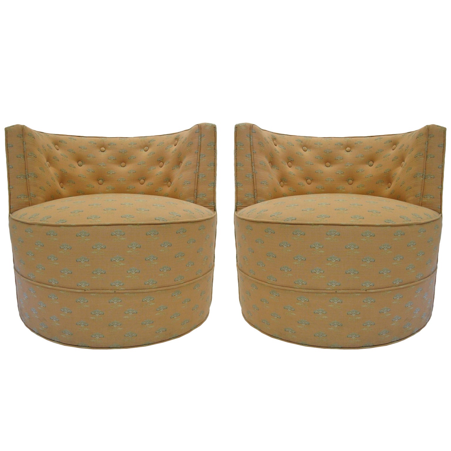 Pair of Stunning Barrel Back Tufted Tub Chairs