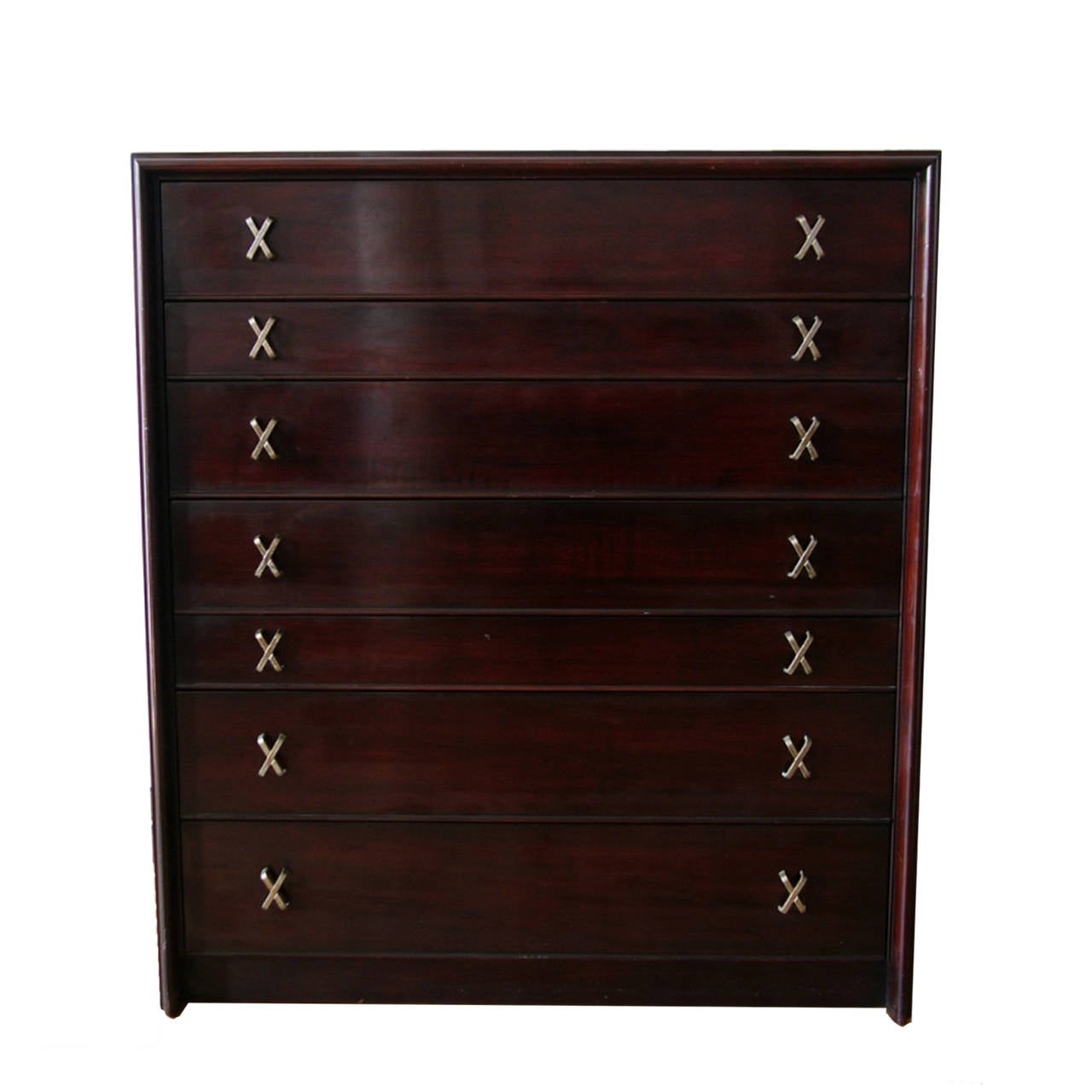 Handsome pair of Frankl seven-drawer chests with nickel plated X-pulls.