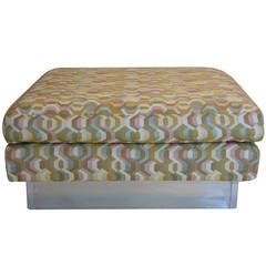 Large Craft Associates Ottoman with Chrome Base and Geometric Upholstery