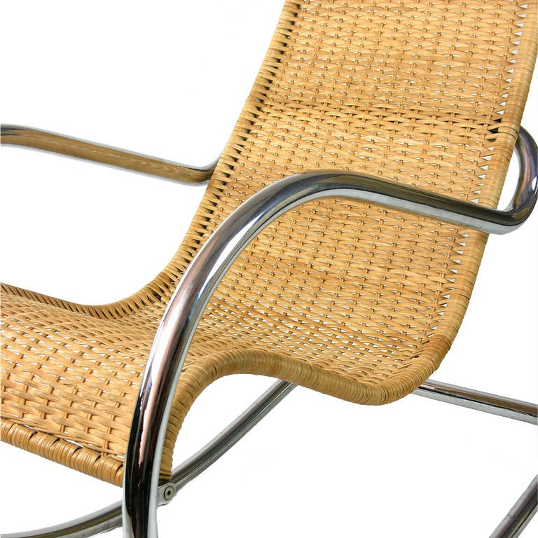 1970's Italian made cane rocker in superb condition. Reminiscent of Mies van der Rohe style.