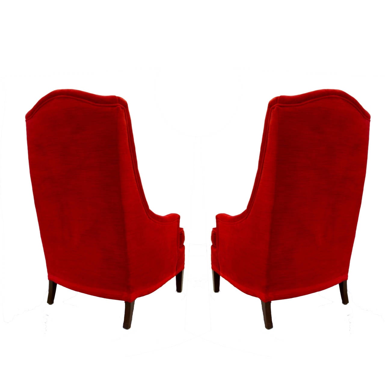 Excellent Pair of Tufted Red Velvet Classic Regency Arm or Club Chairs