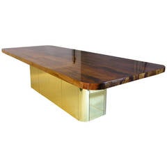 Monumental Paul Evans Style Burled and Brass Custom Dining Table