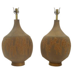 Vintage Pair of Monumental Ceramic Drip Glaze Lamps