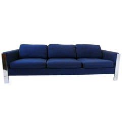 Chrome Framed Blue Sofa by Selig