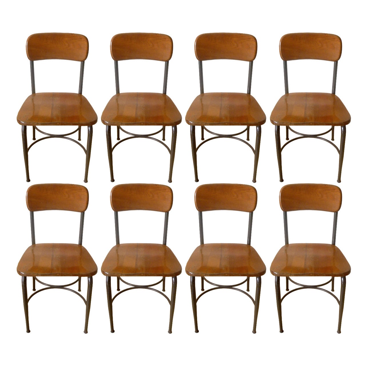 8 Heywood Wakefield Adult Sized Vintage Metal and Maple School Chairs