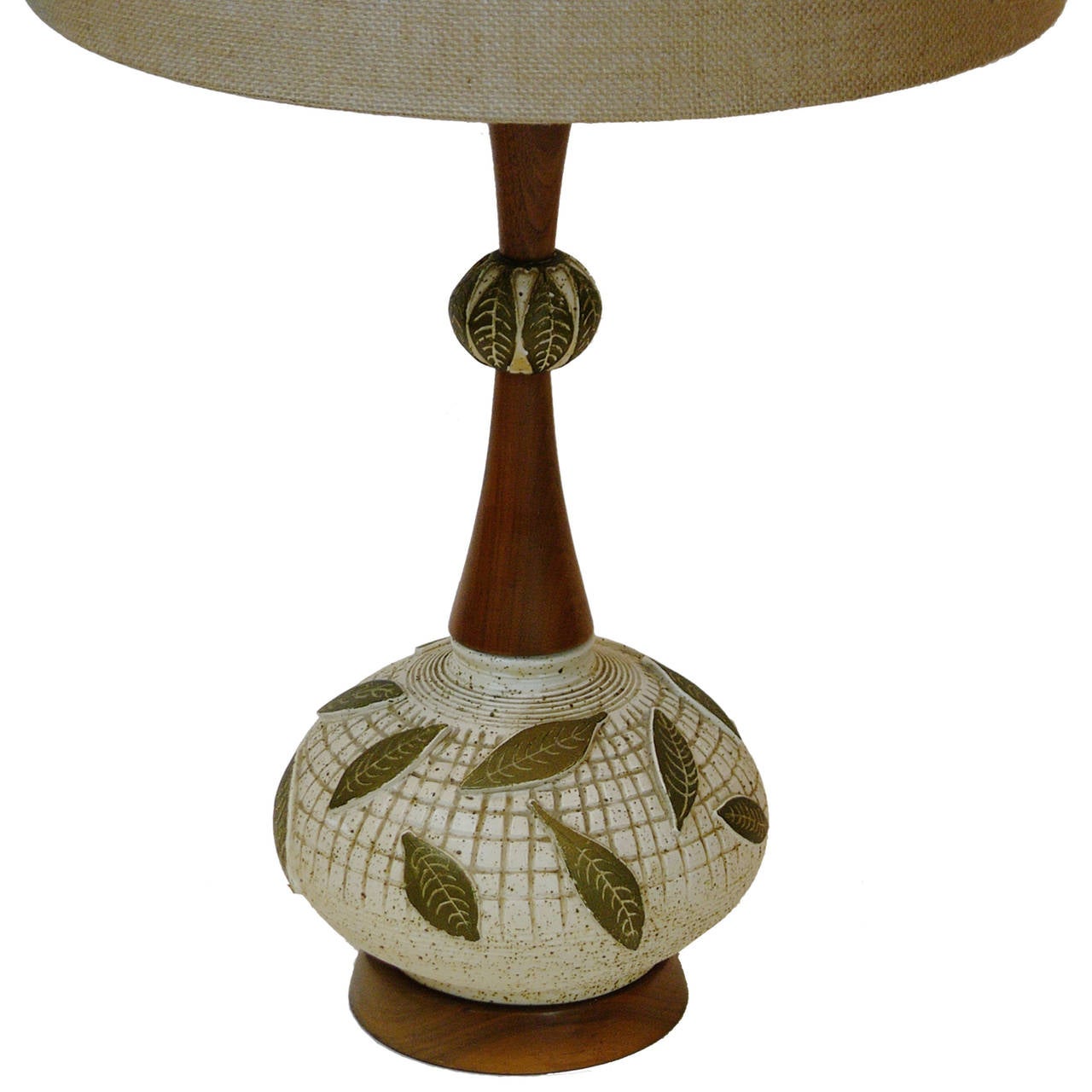 American Pair of Mid-Century Modern Walnut and Ceramic Lamps