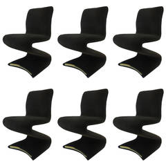 Set of Six Heavy Panton Style Dining Chairs in Mohair