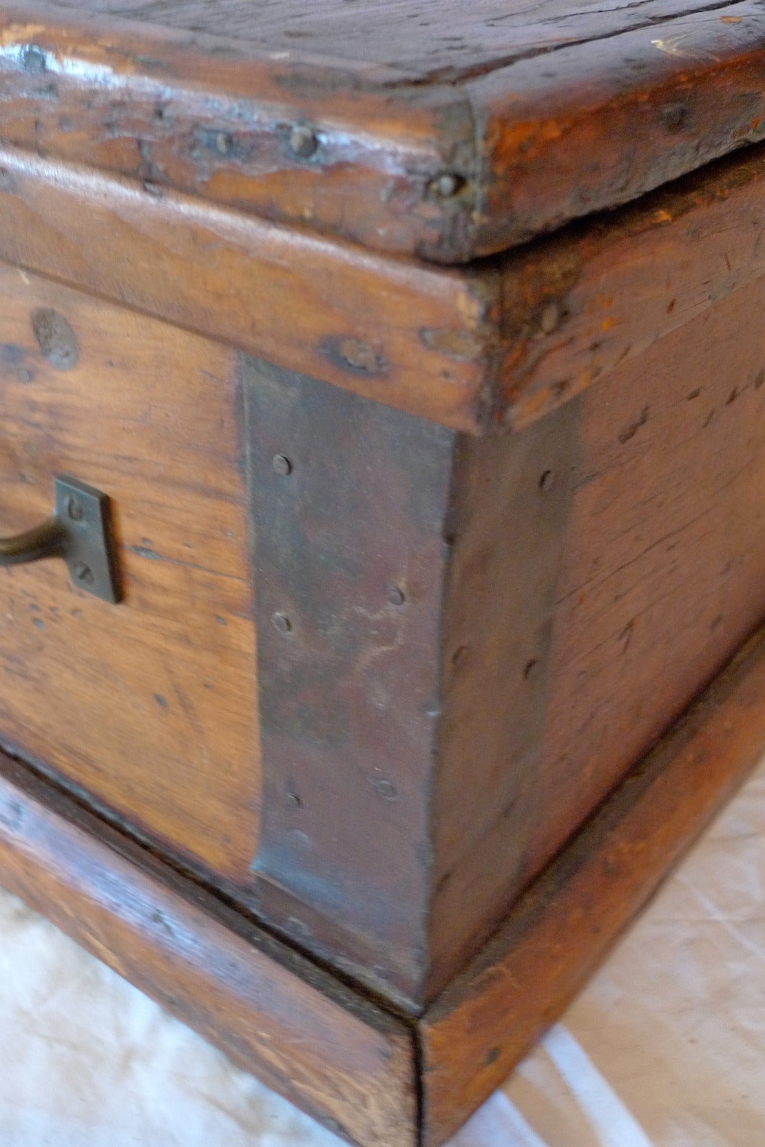 Iron English 19th Century Fruit-Wood Storage Trunk