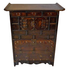 Korean xix decorative cabinet, lined with printed rice paper