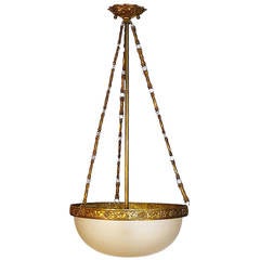 French 1930's frosted semi globe chandelier.