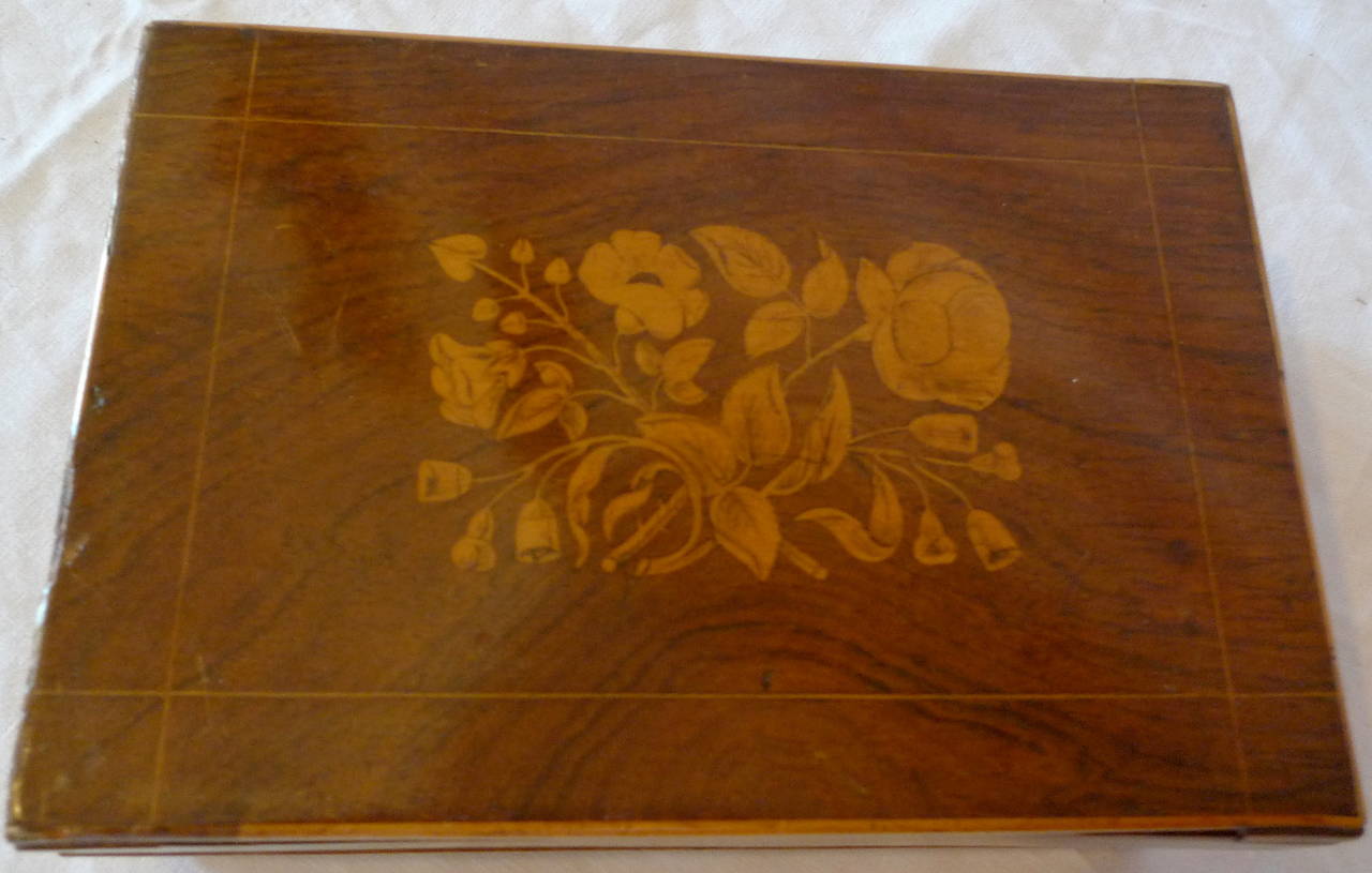 English Mid-19th Century Small Inlaid Rosewood Box