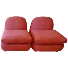 Pair French 1960's slipper chairs with new fabric