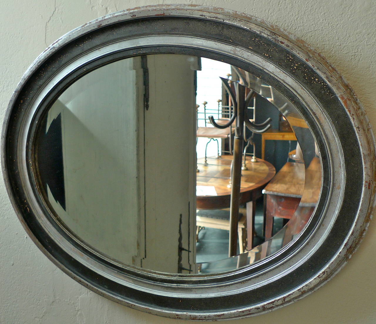 French 19th Century Silver-Leaf Oval Framed Mirror