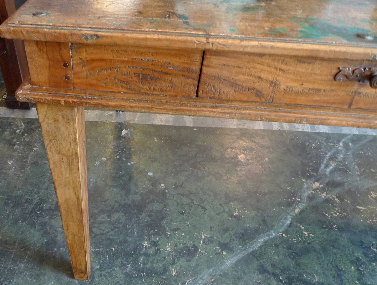 French 19th Century Farm Table With Two Side Drawers In Distressed Condition In Santa Monica, CA