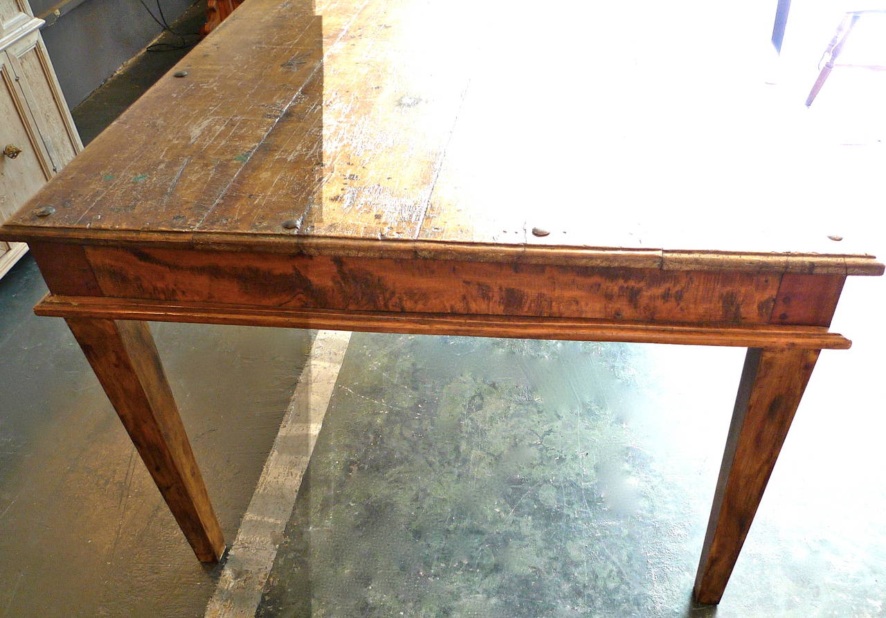 French 19th Century Farm Table With Two Side Drawers 2