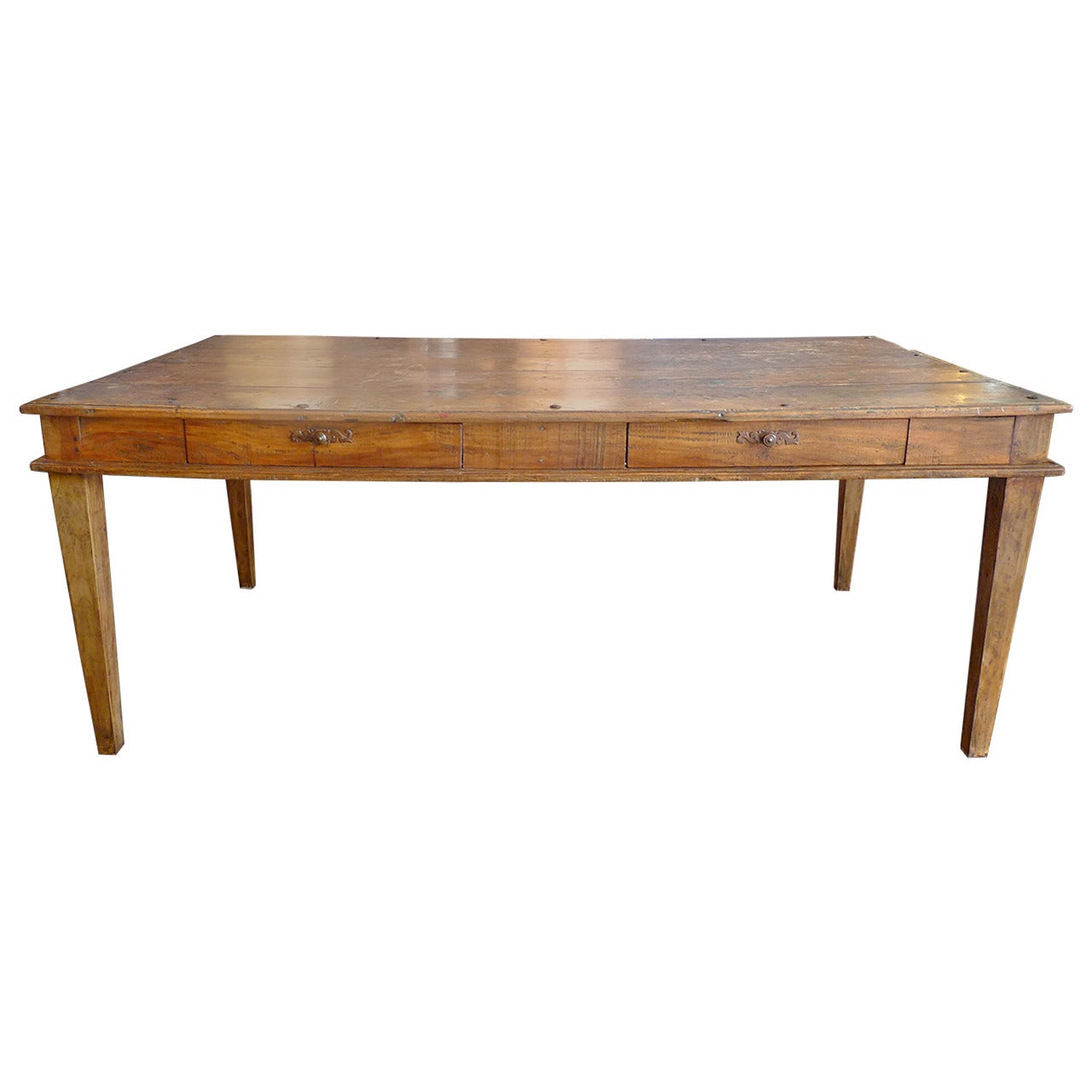 French 19th Century Farm Table With Two Side Drawers