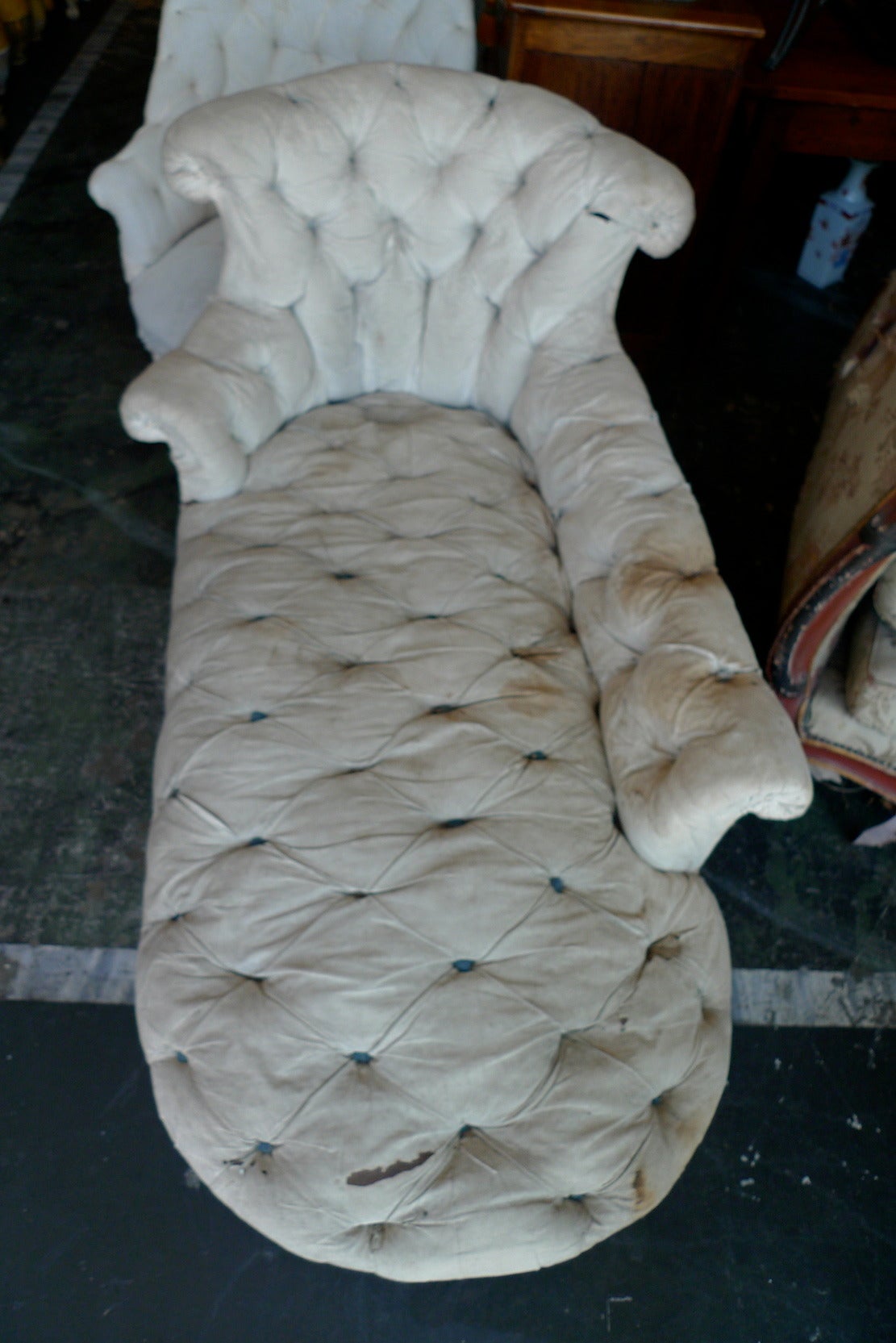 French 19th century Napoleon III chaise. Sold as is