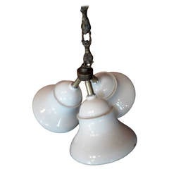 French 1930s Three-Light Cluster Porcelain Pendant