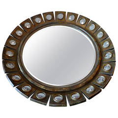 French 1920s Painted Wood Round Mirror