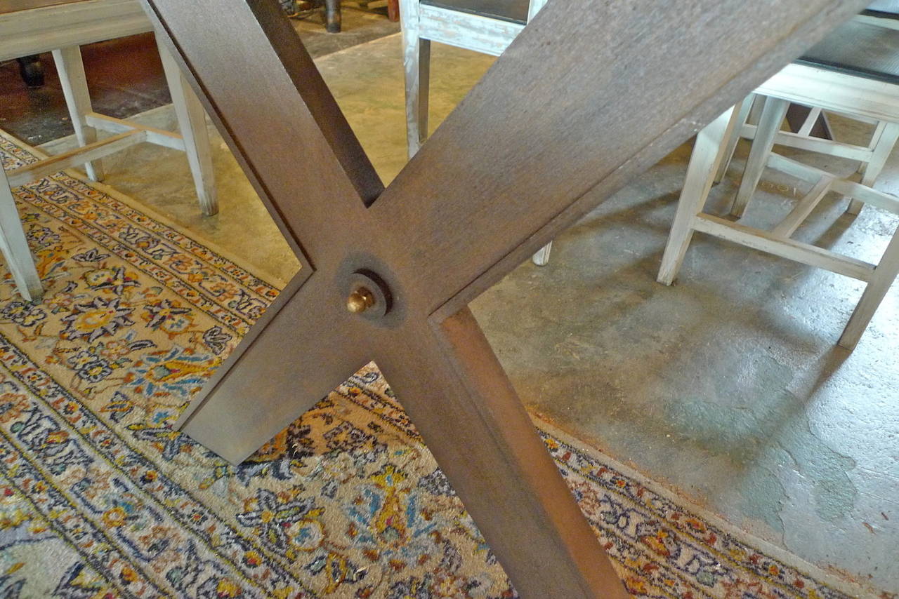 French Farm Table with Wooden Top on Criss Cross Cast Iron Legs