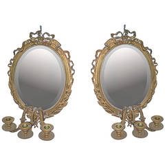 Two French 19th Century Bronze Mirrored Sconces