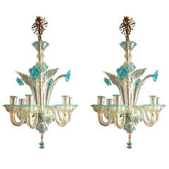 Pair of 1940s Coloured Murano Chandeliers