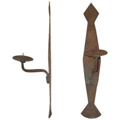 Antique Pair of French xix hand forged cast iron sconces.