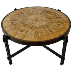 French 1960s Round Coffee Table in Tile and Iron 7