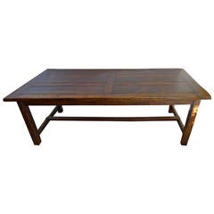 French xix walnut country farm table with 2 end drawers
